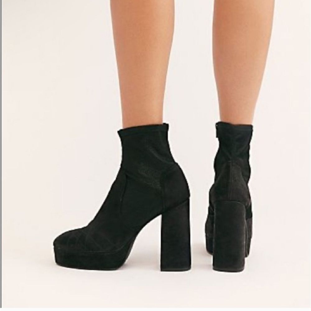 Free People Smyth Black Nubuck Platform Block Heel Boots Sz 39